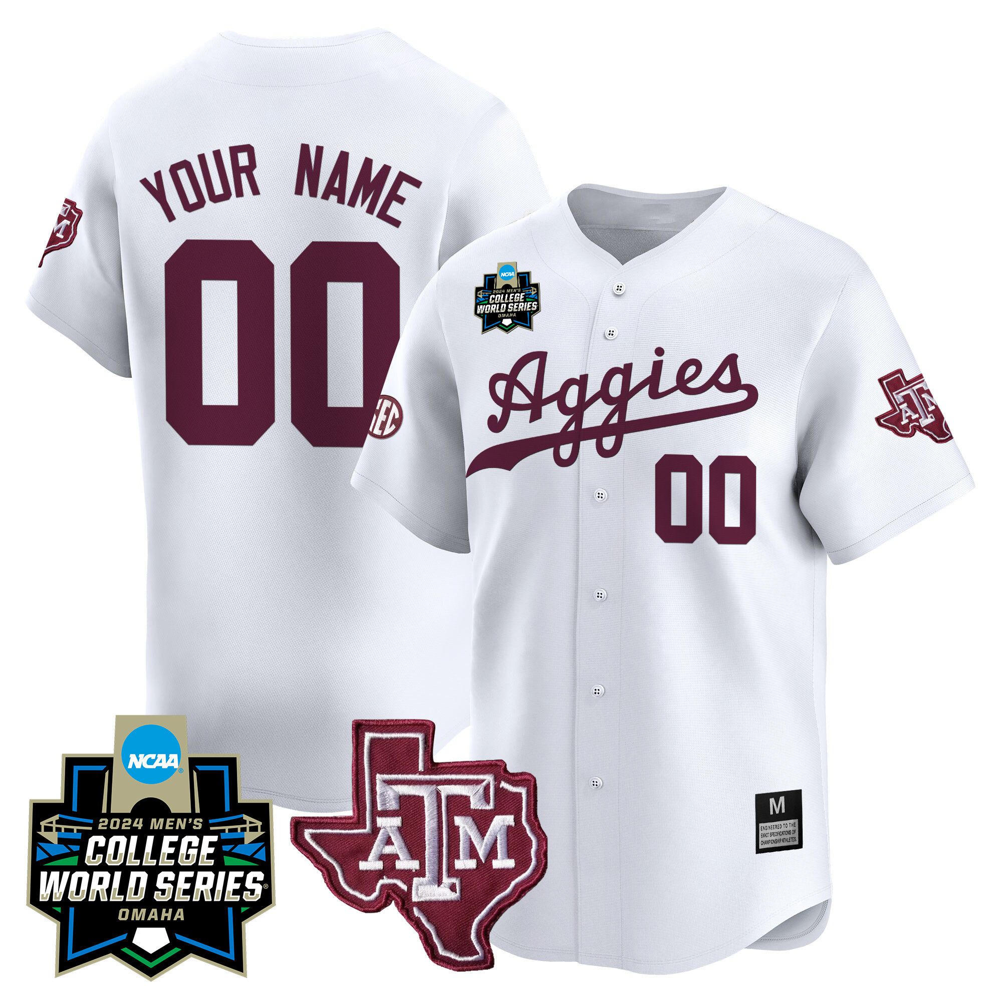 Men Texas A&M Aggies White 2024 College World Series Vapor Premier Limited Custom NCAA Jersey->customized nfl jersey->Custom Jersey